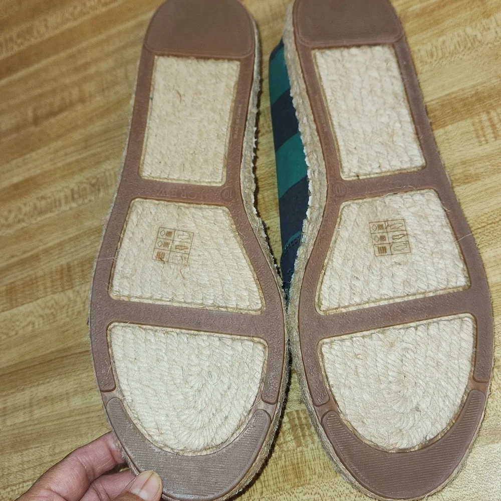 J. CREW Striped Canvas Slip on Espadrille Flats - Blue and Teal, size 10